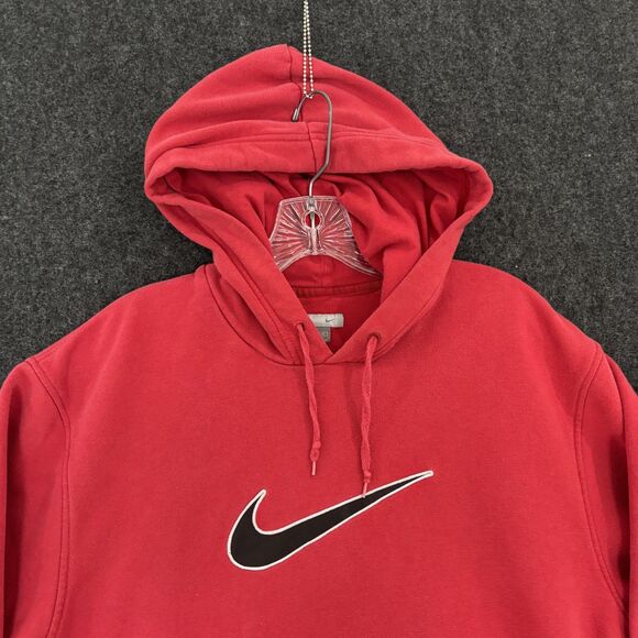 Nike Hoodie Men's Medium Red Swoosh Pullover Sweatshirt Center Swoosh Fleece - Picture 2 of 10